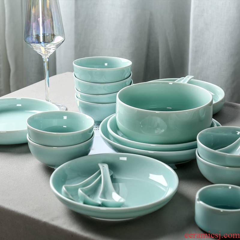 Longquan celadon combination suit dishes suit Japanese household ceramics tableware 0 vinegar dish plate the rice bowls