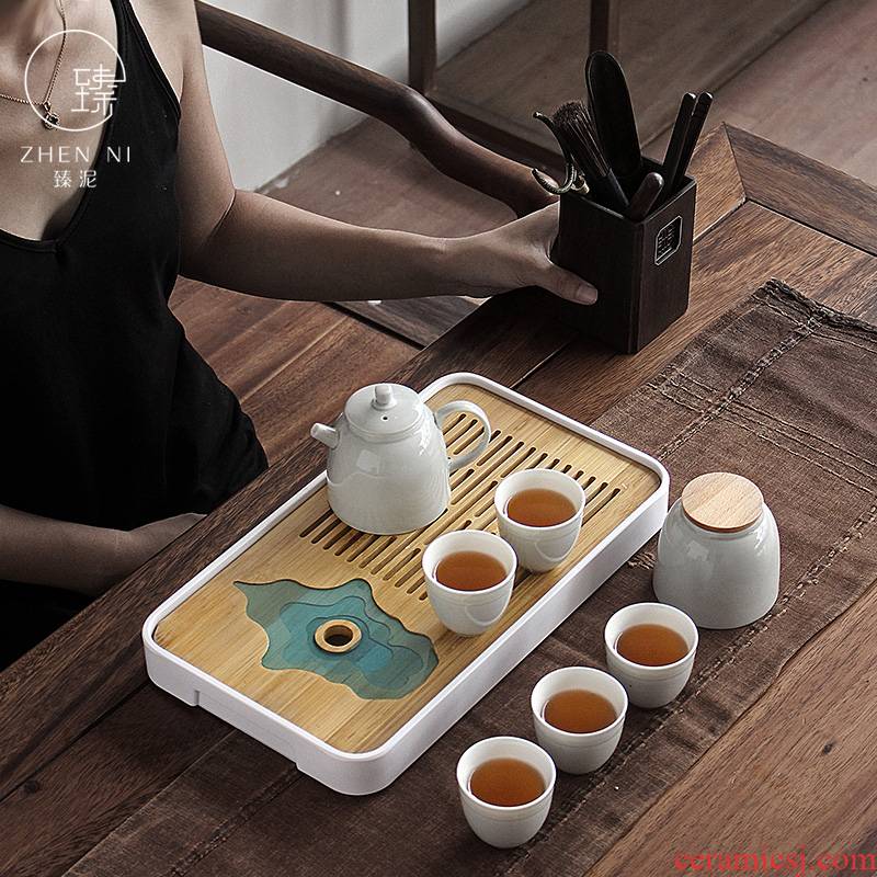 By mud household kung fu tea set suit Japanese contracted dry tea tray ceramic teapot teacup tea pot"