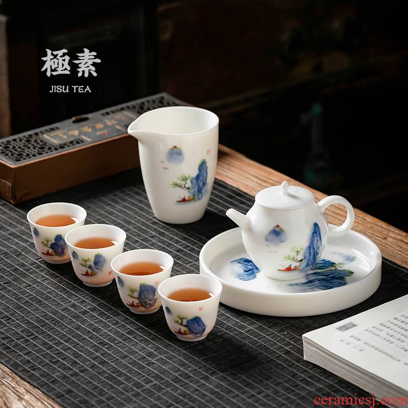 Pole element | landscape kung fu tea set suits for Chinese ceramic tea tureen teapot teacup set to difference gifts