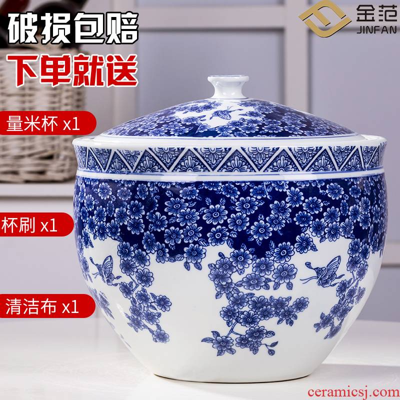 Jingdezhen ceramic barrel ricer box with cover 20 jins with household moistureproof insect - resistant storage tank tank cylinder 10 jins