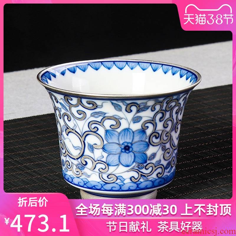Silver cup Silver 999 jingdezhen ceramic checking Japanese contracted kung fu tea masters cup single cup size