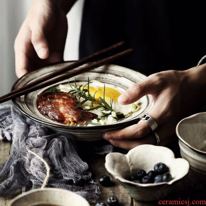 Porcelain soul Japanese household food dish plate plate creative ceramic tableware western food steak dish ramen dish fruit bowl