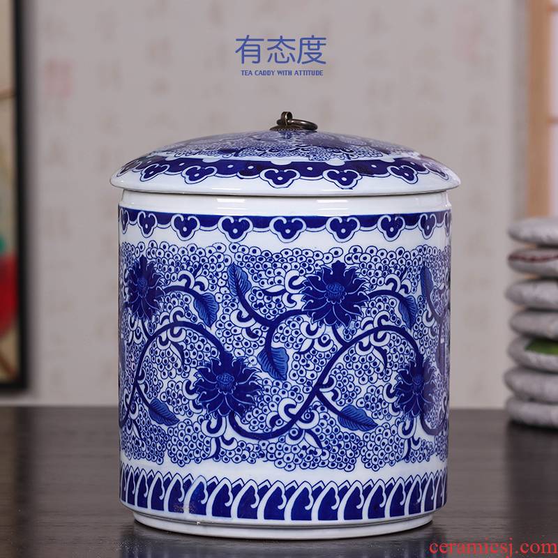 Jingdezhen blue and white porcelain tea pot storage tanks with restoring ancient ways puer tea packaging cake box of tea urn, the seventh, peulthai the POTS