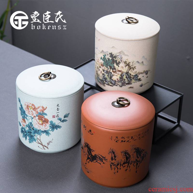 Treasure minister 's violet arenaceous caddy fixings to one and a half jins of large - sized ceramic POTS awake pu' er tea boxes sealed storage tank