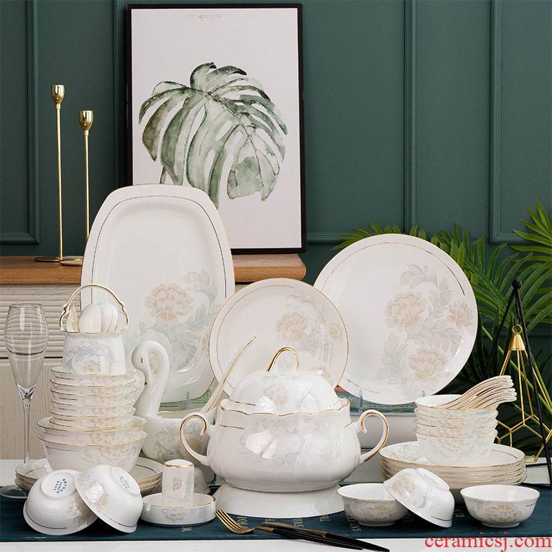 Light key-2 luxury contracted wind up phnom penh dish suit suit many ceramic tableware for dinner suit household porcelain tableware