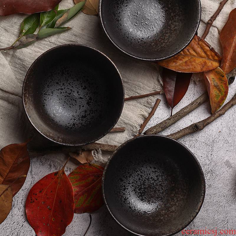 Creative coarse pottery Japanese - style tableware ceramic bowl, black small bowl high move bowls of rice bowl home for dinner