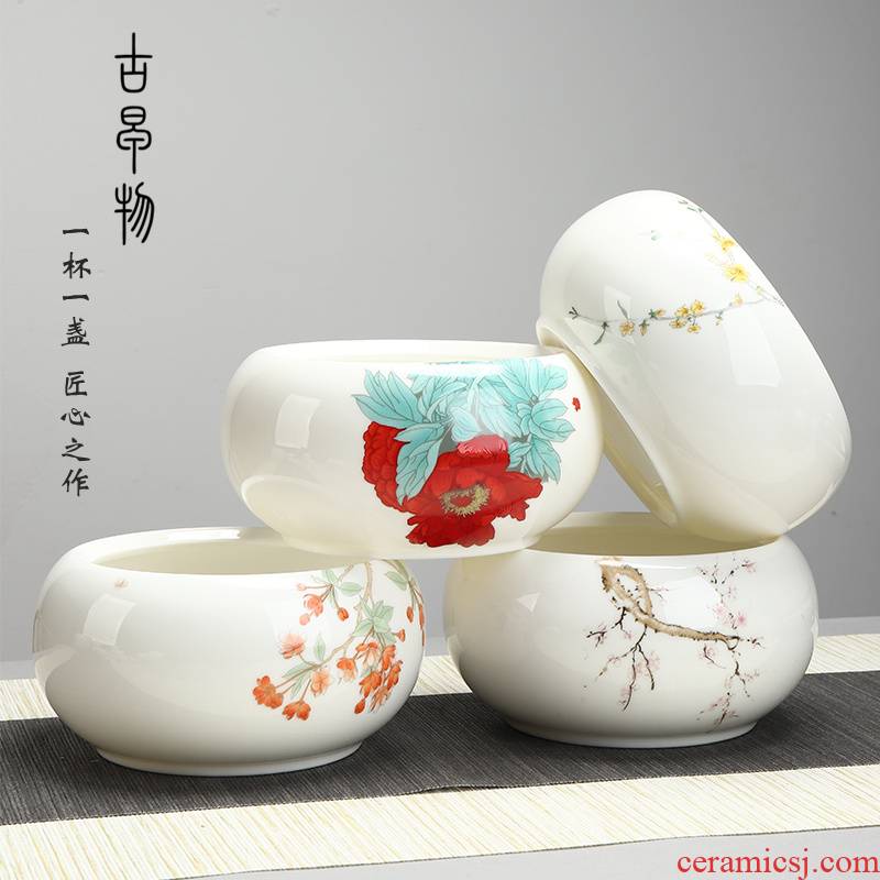 Suet jade white porcelain tea wash to kung fu tea set household accessories ceramic tea cup for wash bowl with water, after the teapot