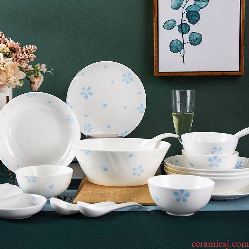 Yuquan new green sakura ipads porcelain tableware suit household set bowl dish dish dishes suit household six composite ceramics