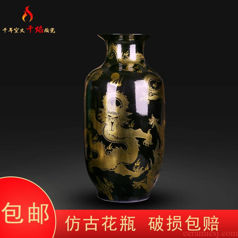 Jingdezhen ceramic vase, black paint dragon flower arrangement of modern Chinese style household flower arrangement sitting room TV ark, furnishing articles
