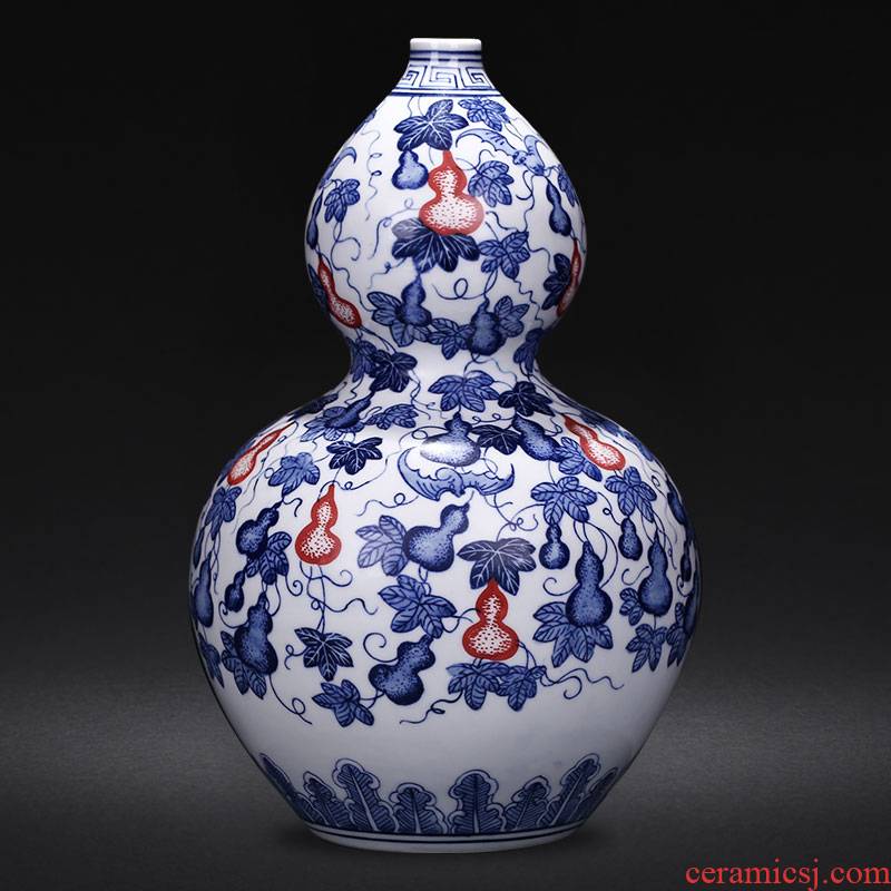 Jingdezhen ceramics hand - made of blue and white gourd vases, antique Chinese style household office sitting room adornment is placed