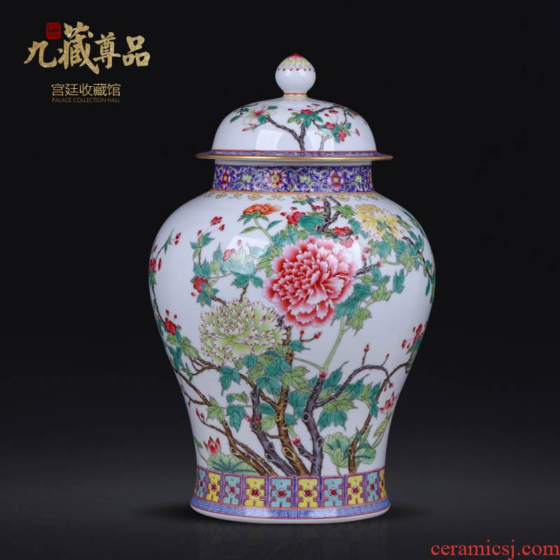 Jingdezhen ceramics antique hand - made general colored enamel pot Chinese style living room TV cabinet porch is decorated furnishing articles