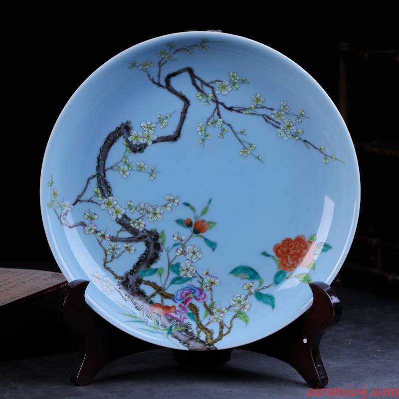 Offered home - cooked checking ceramic decoration plate of jingdezhen porcelain furnishing articles in the broader market hang dish hand - made pastel colored glaze art