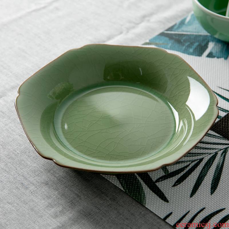 Longquan celadon dishes Chinese food dish soup plate ice crack household ceramics tableware elder brother up with irregular large plates