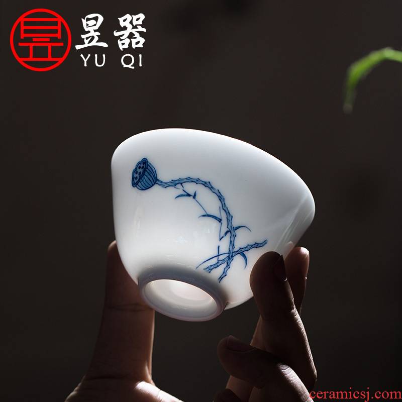 Yu ware jingdezhen blue and white master cup hand - made ceramic cups white porcelain sample tea cup kung fu tea tea set
