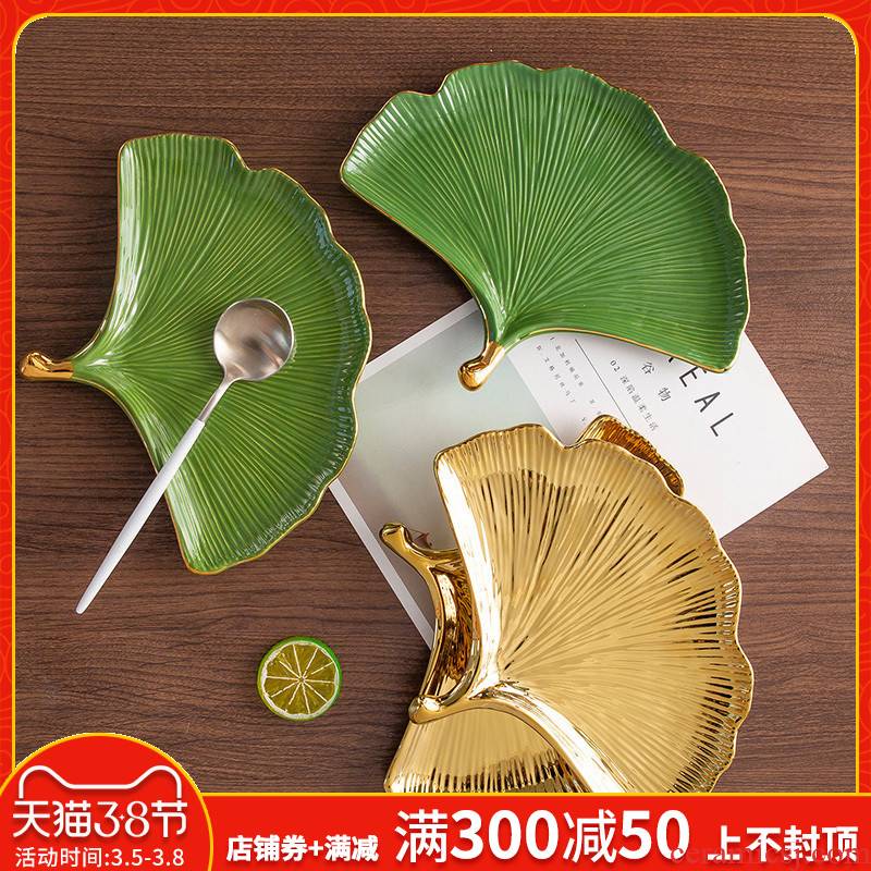 Up Phnom penh, ginkgo biloba ceramic snack dish plate to receive dish household example room soft adornment ornament furnishing articles