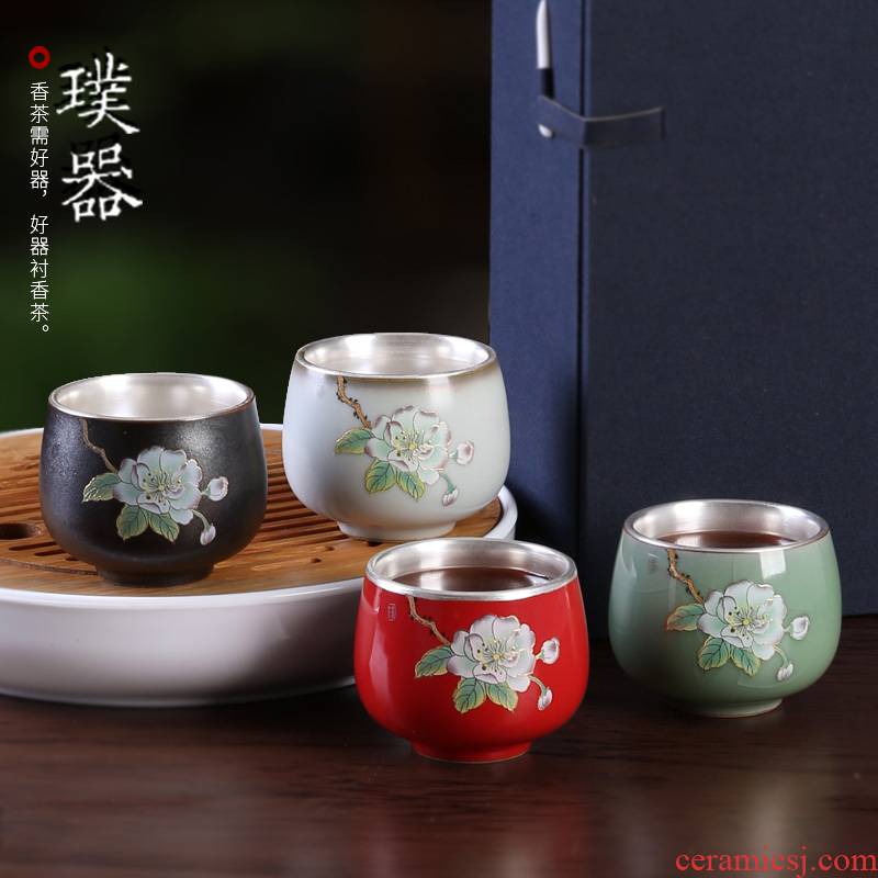Injection machine cup coppering. As silver sample tea cup kung fu tea tea set ceramic individual cup large home tasted silver gilding, tea cup