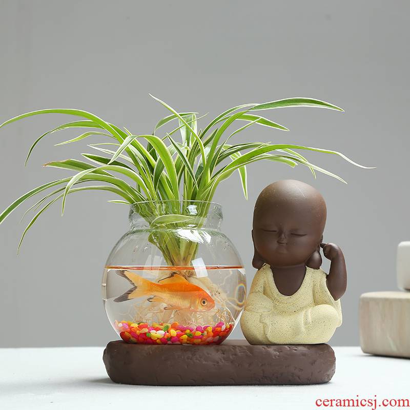 Water raise monk zen hydroponic copper money plant grass transparent glass vase plant bracketplant vase ceramic flower pot