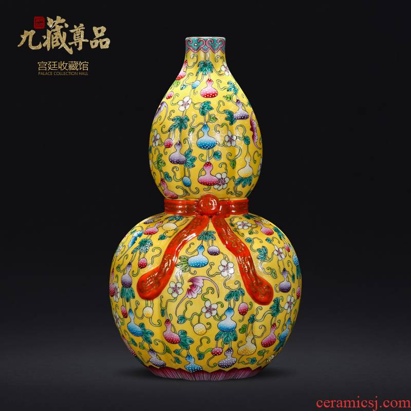 The Qing qianlong yellow scramble for colored enamel live ten thousand generation ribbon gourd bottle of jingdezhen ceramic vase furnishing articles sitting room