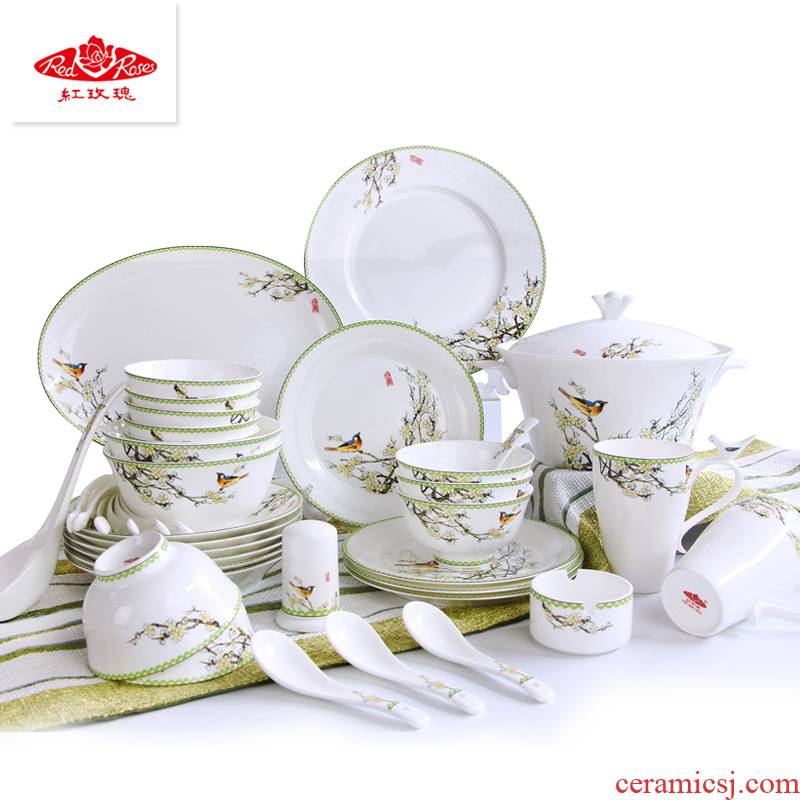 Tang Shanhong rose lead - free ipads China tableware rural wind home dishes Chinese tableware housewarming gift set