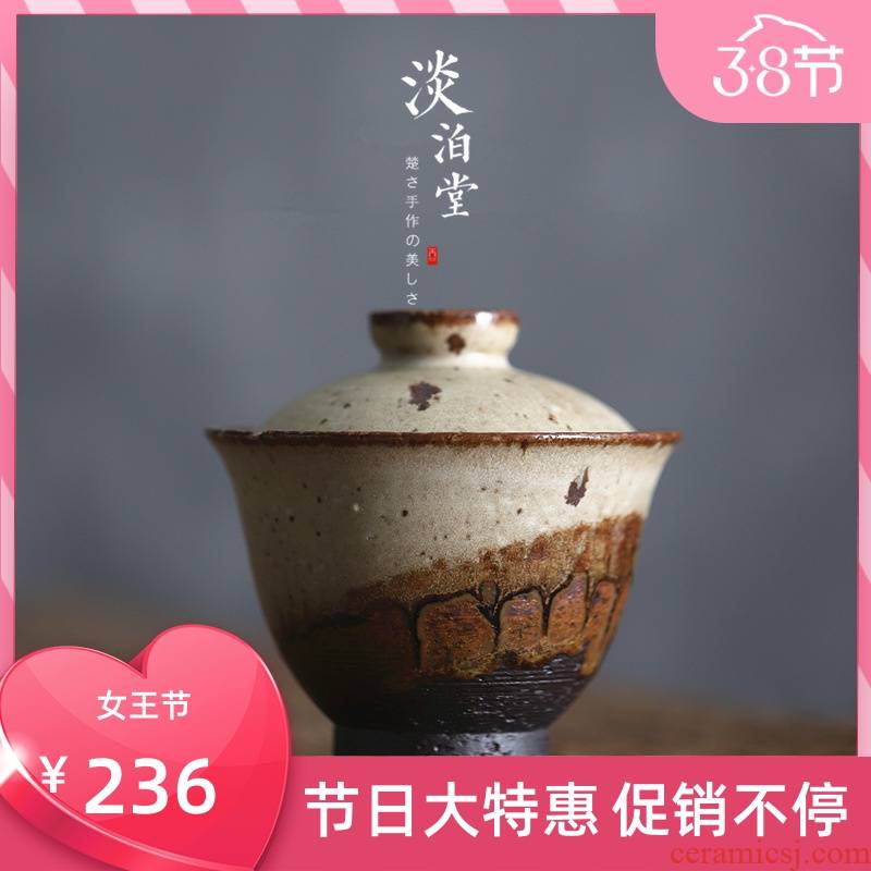Poly real view jingdezhen full manual imitation wood up coarsen tao sunset before rock, three tureen tea bowl can be customized