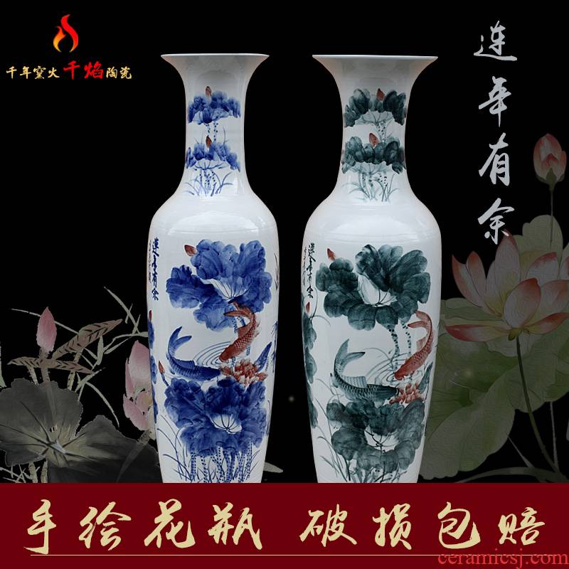 Jingdezhen ceramic hand - made lotus of large vase household of Chinese style living room a study office furnishing articles flower arrangement