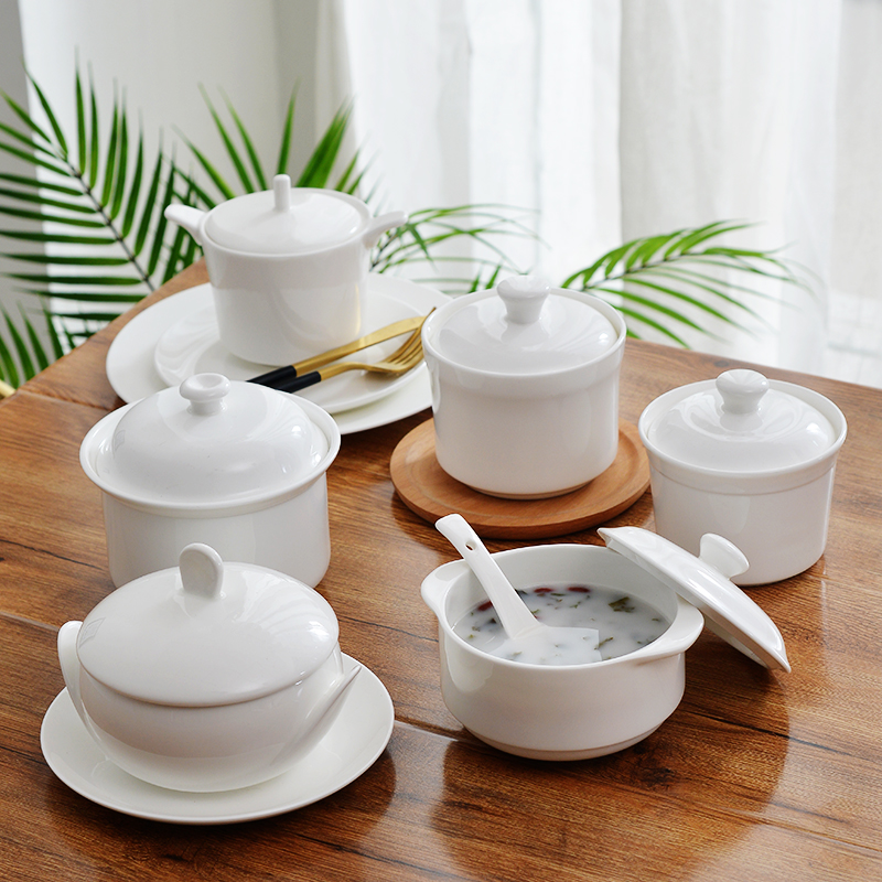 Tangshan pure small white ipads porcelain ceramic water stew stew pot with cover stew stew steaming cup bird 's nest tureen
