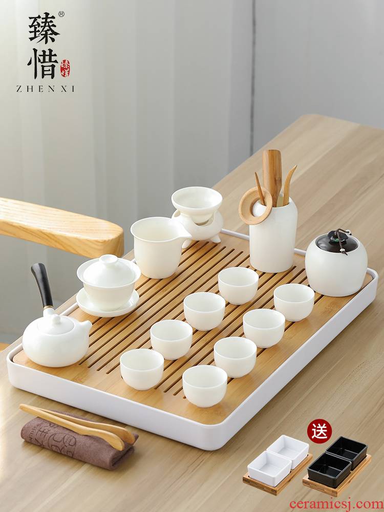 By understanding the modern side of the white porcelain kung fu tea set suit household contracted Japanese store GaiWanCha drainage cup dish sets