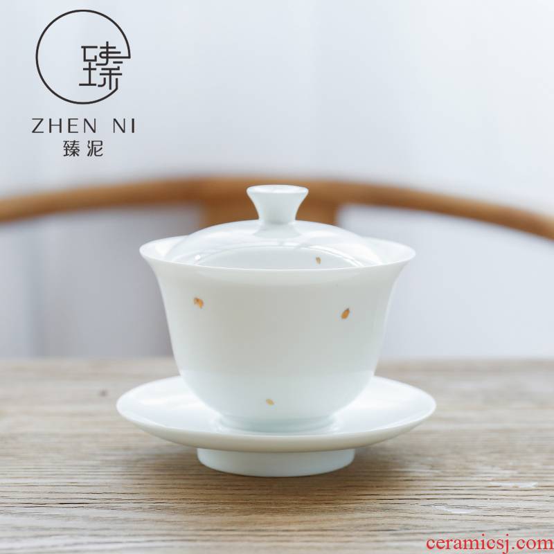 White porcelain tureen jingdezhen manually by mud thin foetus kung fu tea tea bowl of Japanese in sweet White three bowls