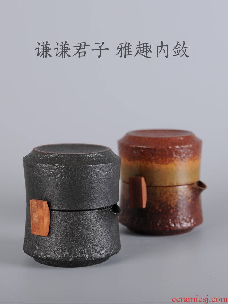 Black pottery to crack a cup of thick now pot of a portable travel travel tea set office 1 single ceramic cups