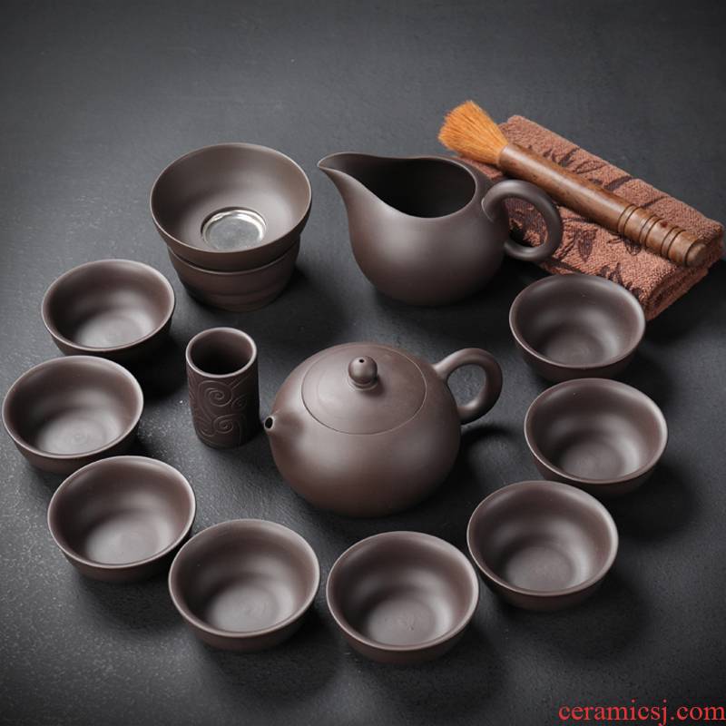 True sheng purple sand tea set household kung fu tea with the office of a complete set of contracted teapot tea cups