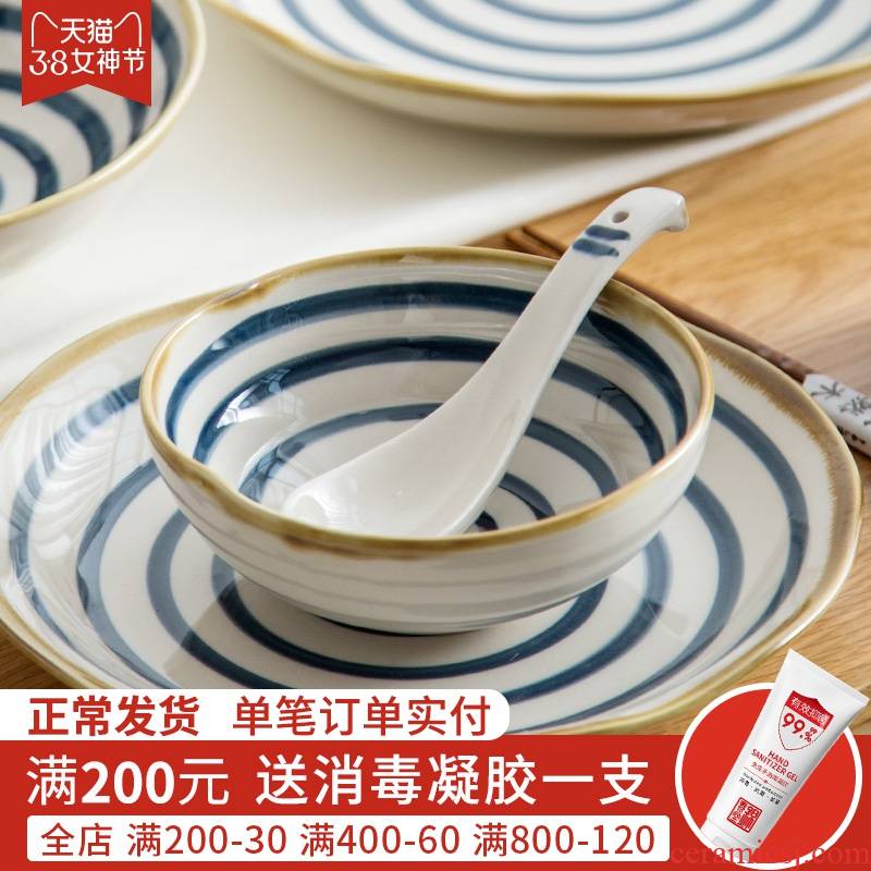 Jian Lin home eat rice bowls Japanese under the glaze color creative hand - made ceramic bowl irregular fruit bowl of blue and white