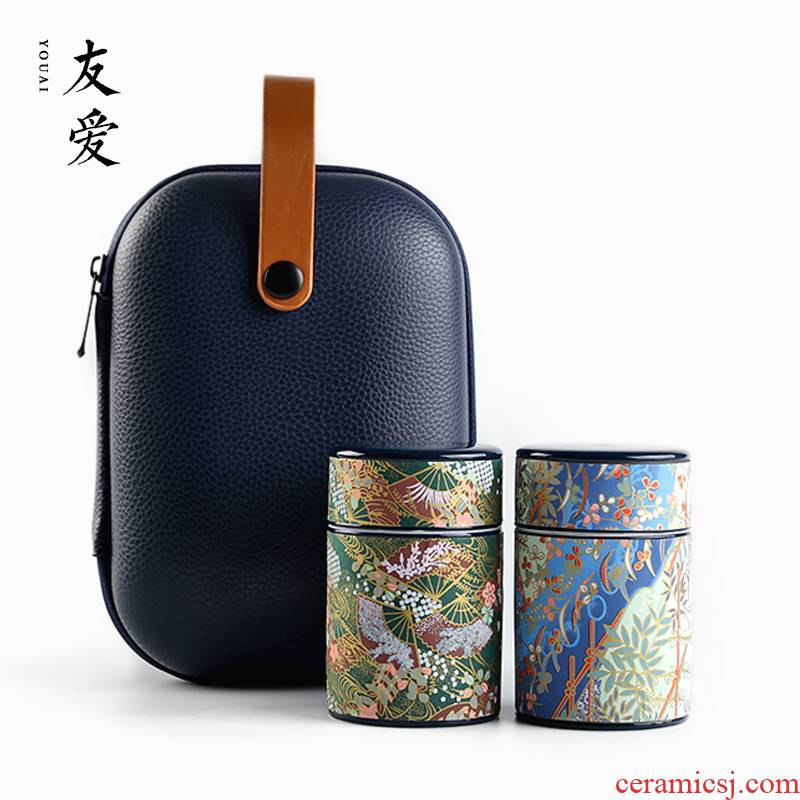 Love travel tea set suit portable Japanese ceramic tea caddy fixings storehouse receives gift boxes sealed 50 g as cans