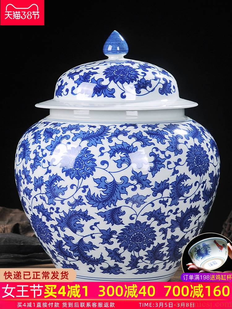 Jingdezhen ceramics furnishing articles general blue and white porcelain jar of storage tank porcelain jar with cover the tea pot large adornment
