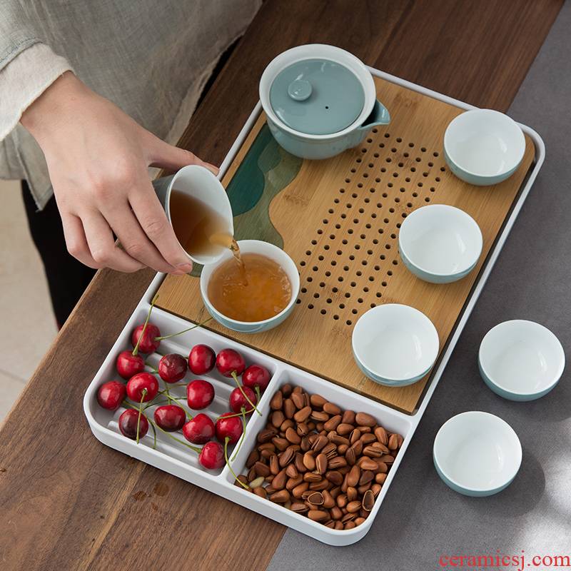 Zhuo royal porcelain kung fu tea sets tea tray household Japanese bamboo trays portable travel small dry water mercifully