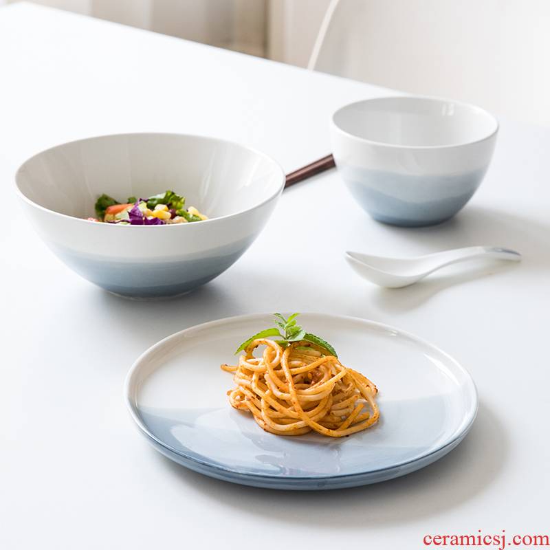 This simple porcelain ceramic rice bowl chopsticks dishes suit household 2 dishes couples Nordic plate one