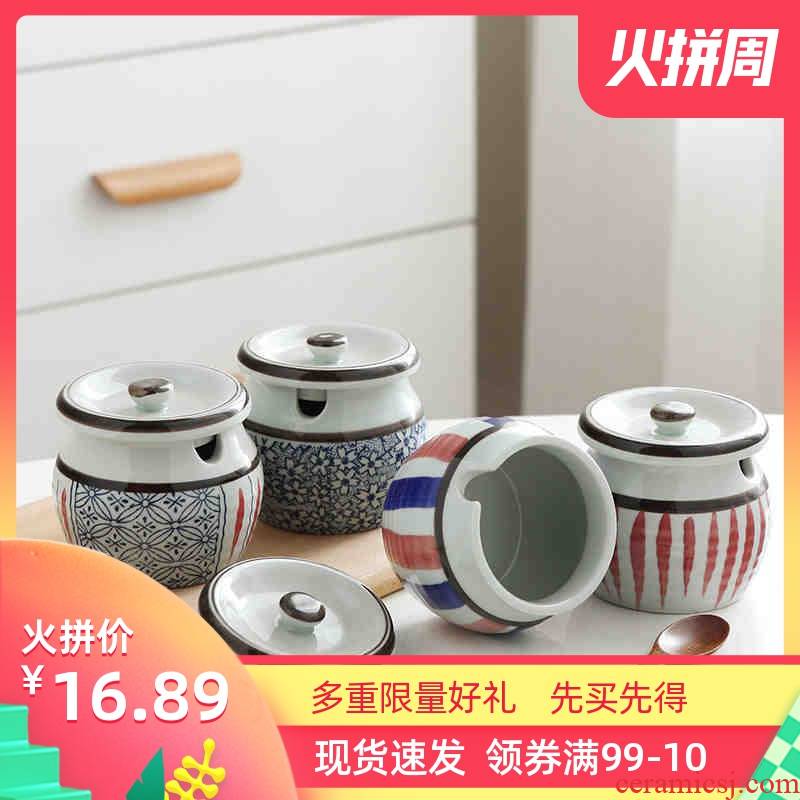 Miske household condiment jar ceramic with cover Japanese - style seasoning bottle single seasoning box of large kitchen
