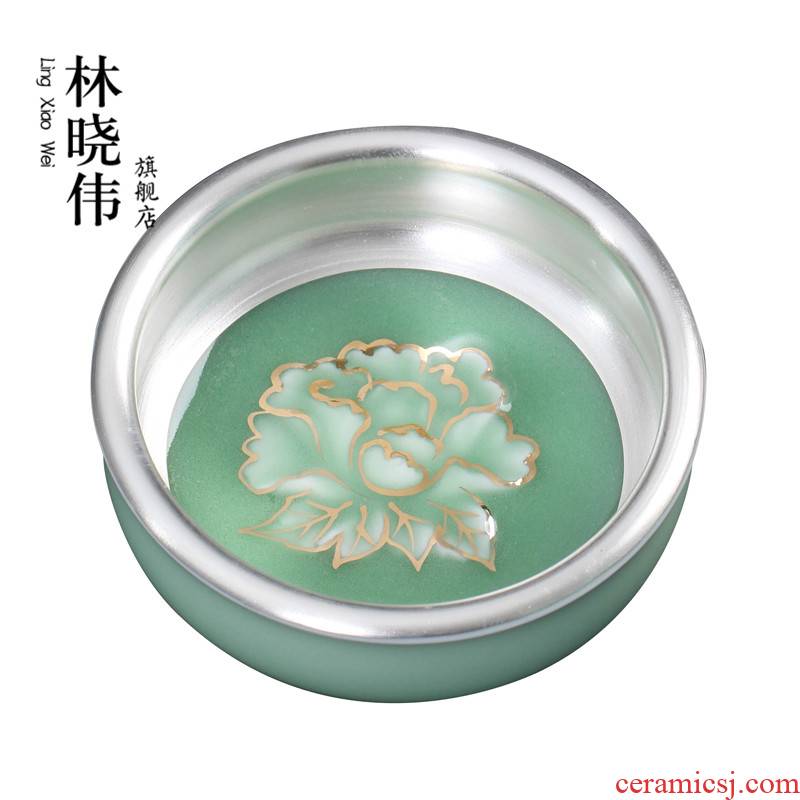 Longquan celadon manual coppering. As silver cup silver master cup single cup with tea bowl kung fu tea set to build one