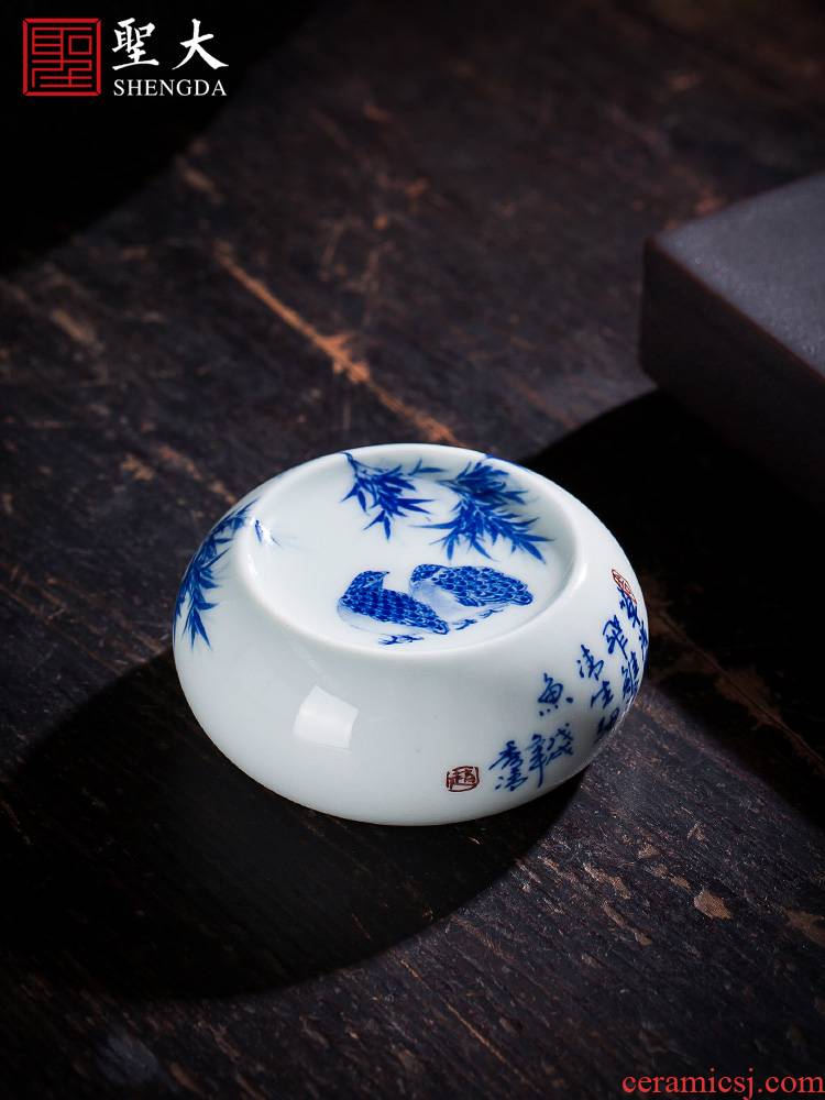 The big blue and white bamboo to buy hand - made ceramic cover peace GaiWanCha lid all hand jingdezhen tea accessories