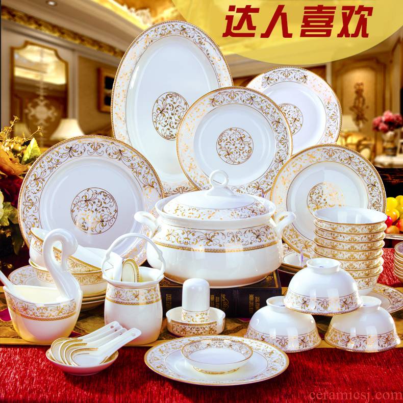 Home dishes suit suits for ipads porcelain tableware ceramics jingdezhen 56 head 28 of eating Chinese dishes dishes