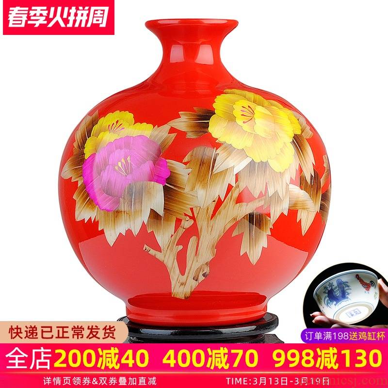 Jingdezhen ceramics vase furnishing articles sitting room flower arranging Chinese red festive wedding Chinese style household adornment porcelain