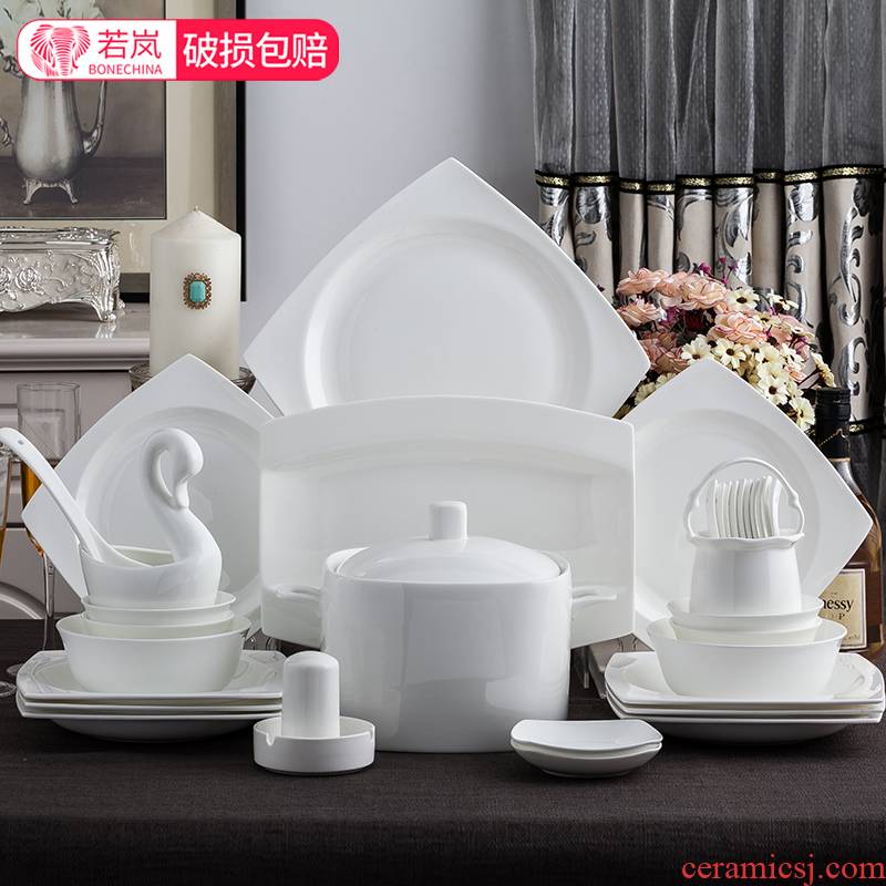 Tangshan 56 head white ipads China tableware suit contracted dishes suit Chinese dishes home plate gift set
