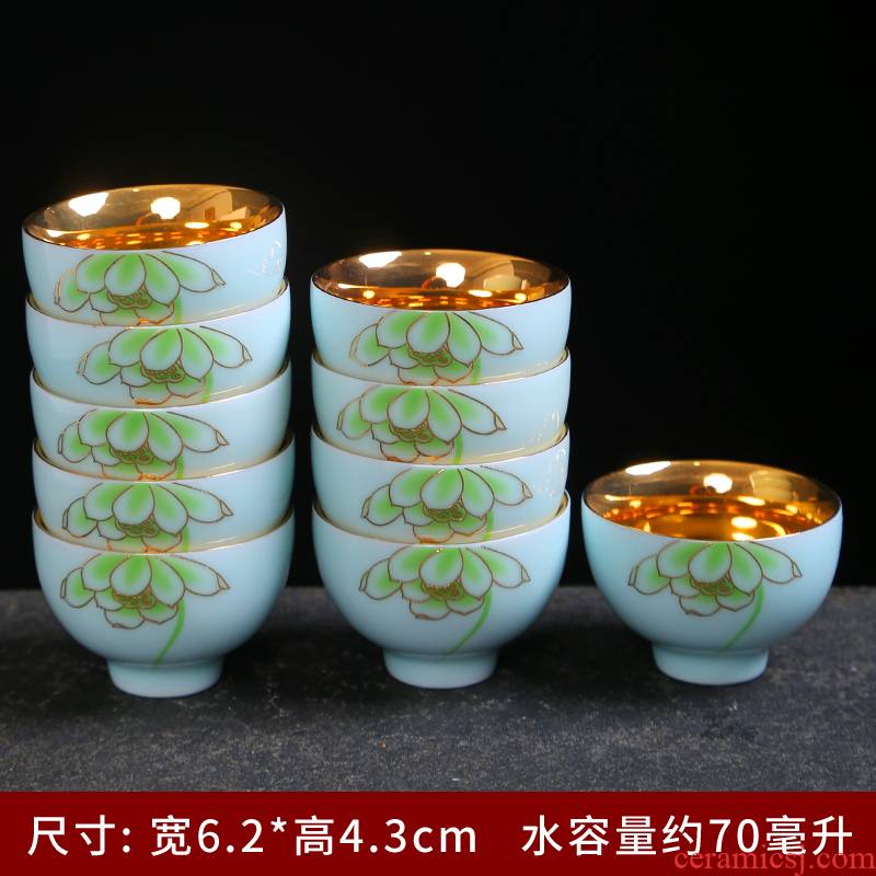 Celadon colored enamel gold cups of jingdezhen kung fu tea set 24 k gold master cup sample tea cup individual cup