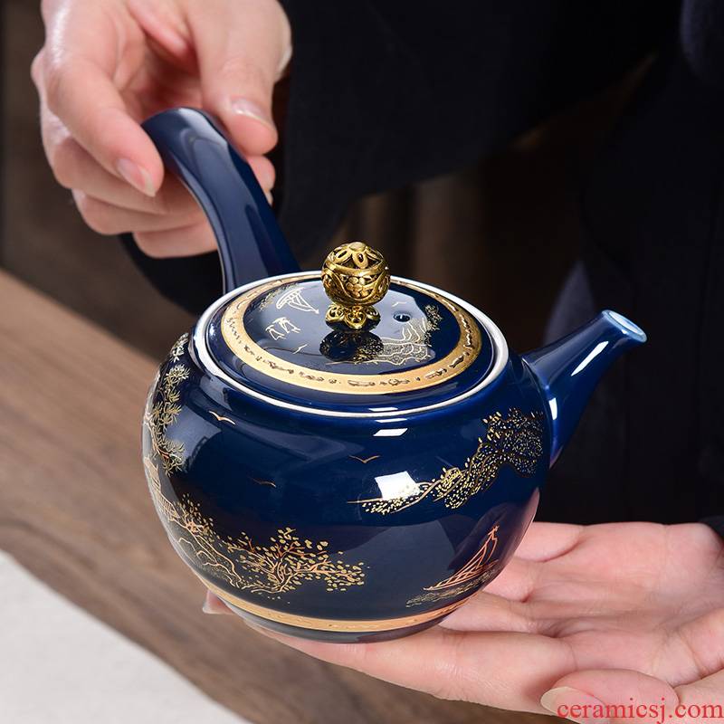 Jingdezhen tea set porcelain enamel silver teapot 999 sterling silver teapot side put the pot of pure manual kung fu suits for
