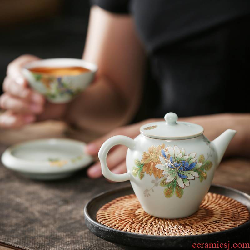 Jingdezhen ceramic colored enamel tea sets manual tasted silver teapot 999 sterling silver gilding kunfu tea your up teapot single pot