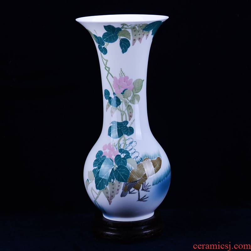 Hunan liling glaze under panama wucai lentils double birds creative hand - made ceramic thin foetus 47 cm high