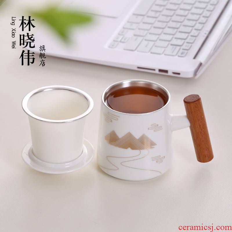 Ceramic coppering. As silver tea cup 999 sterling silver cup of filtered personal cup with cover cup home office cup tea separation