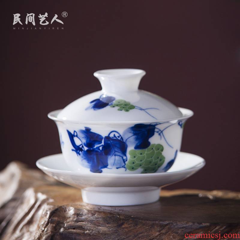 Jingdezhen ceramic hand - made porcelain only three tureen tea ware glaze color under the kung fu tea set finger bowl to bowl