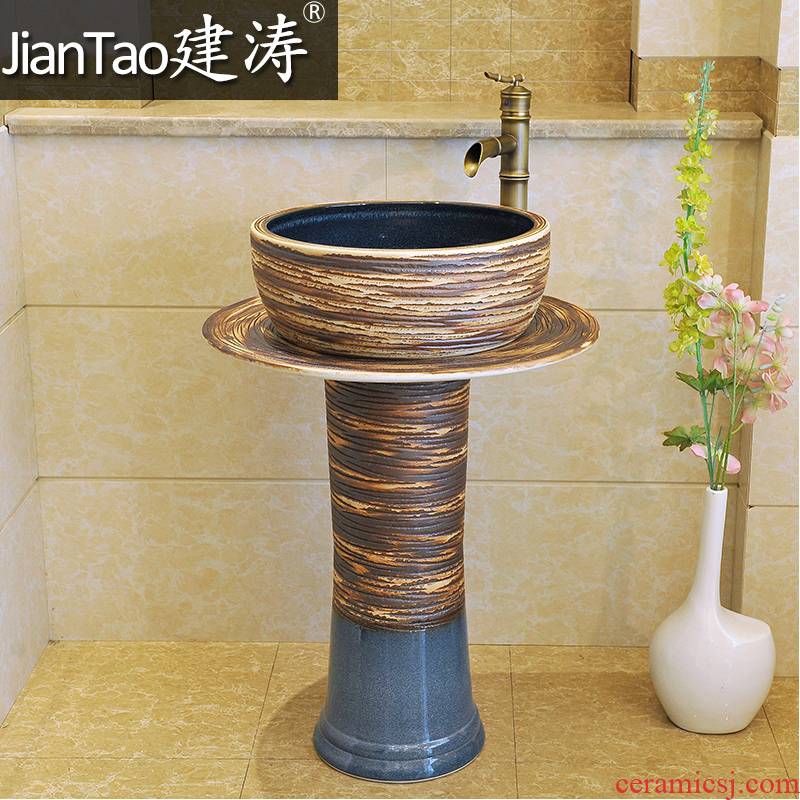 Basin of pillar type lavatory a whole floor pillar carved color glaze ceramic art Basin is suing lavabo