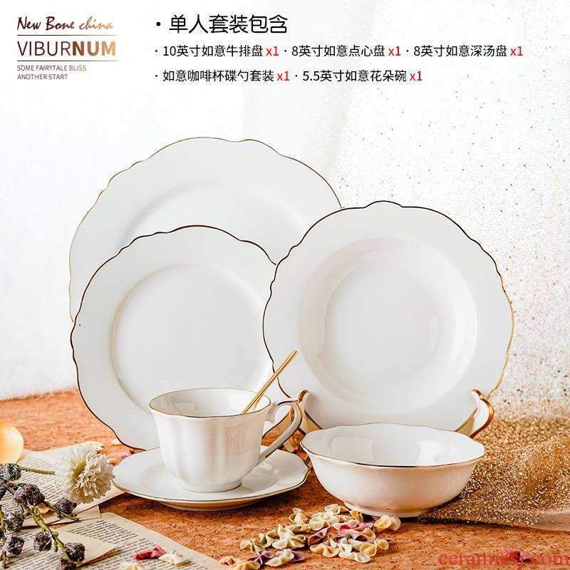 Yao hua ou ceramic plates mugs household hand - made gold edge, single double western - style food tableware suit