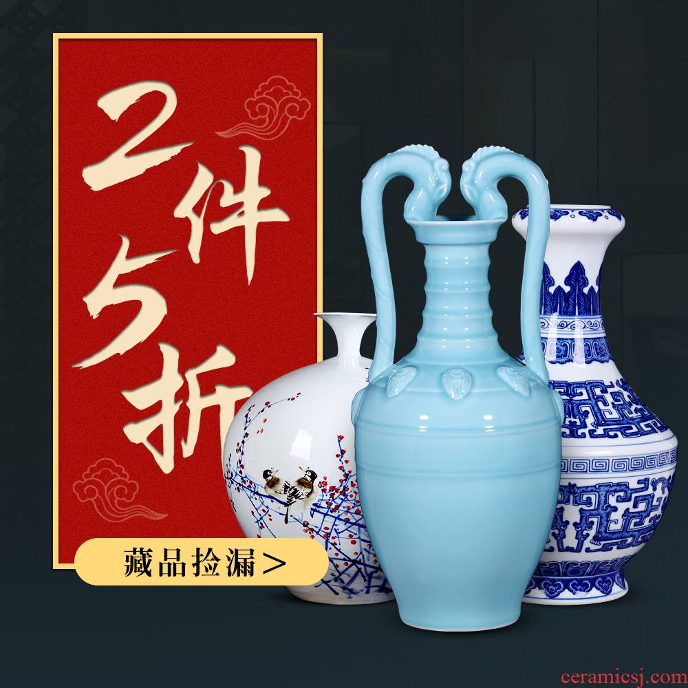 2 pieces of 5 fold jingdezhen blue and white porcelain ceramic Chinese antique hand - made sitting room adornment vase furnishing articles flower arrangement